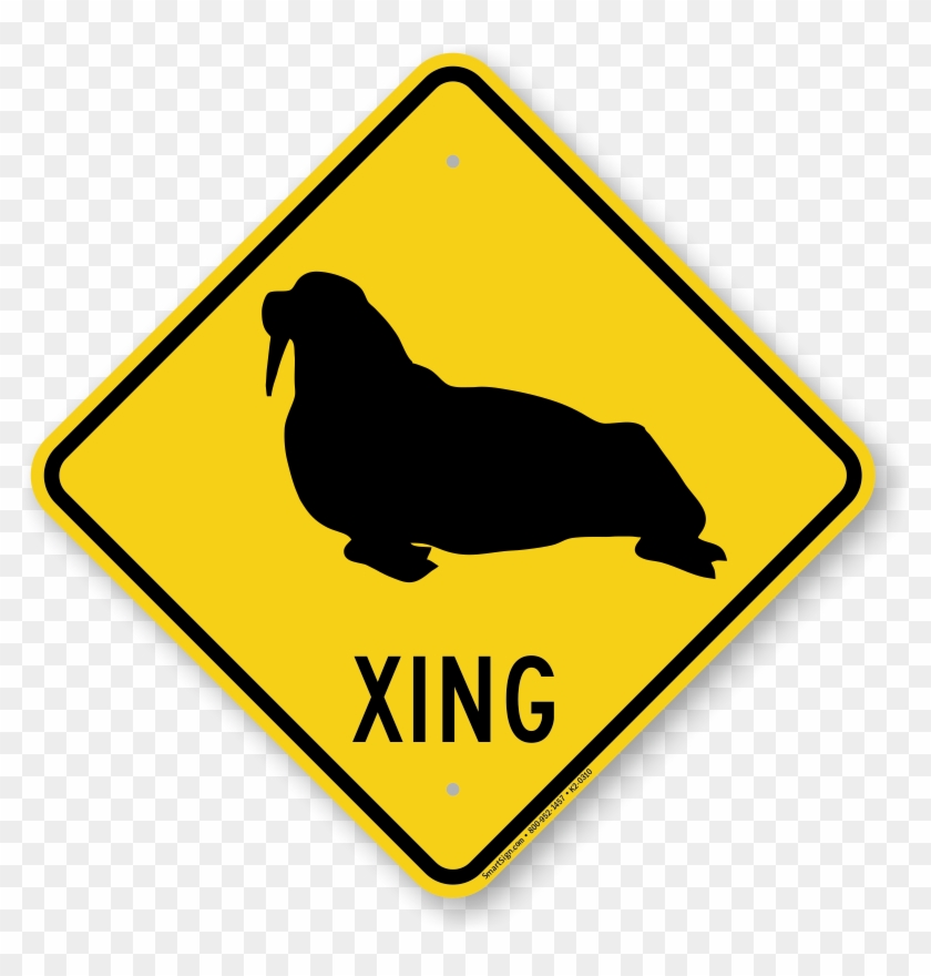 Walrus Xing Sign - Road Sign With Car #1168280