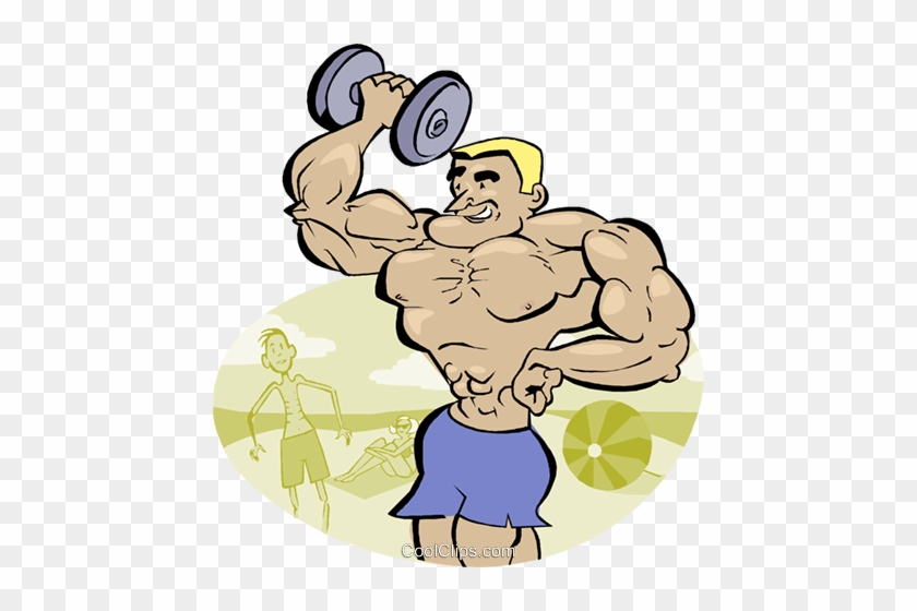 Weightlifter, Muscleman, Macho Man Royalty Free Vector - Caricature Of Weight Lifter With Dumbbell On Muscle #1168791