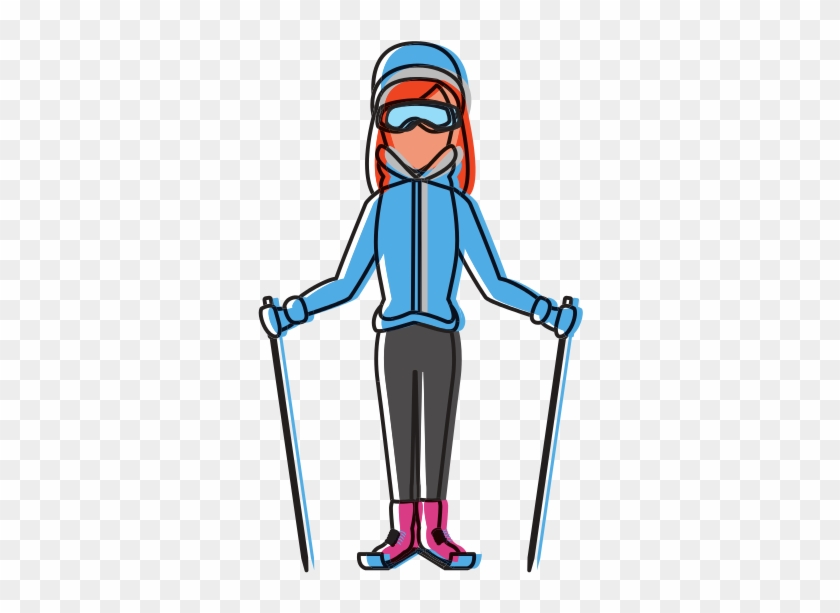 Young Woman With Ski Sticks - Young Woman With Ski Sticks #1169109