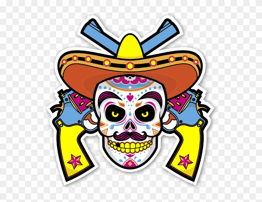 Colorful Mexican With Guns Sticker - Sticker #1169185