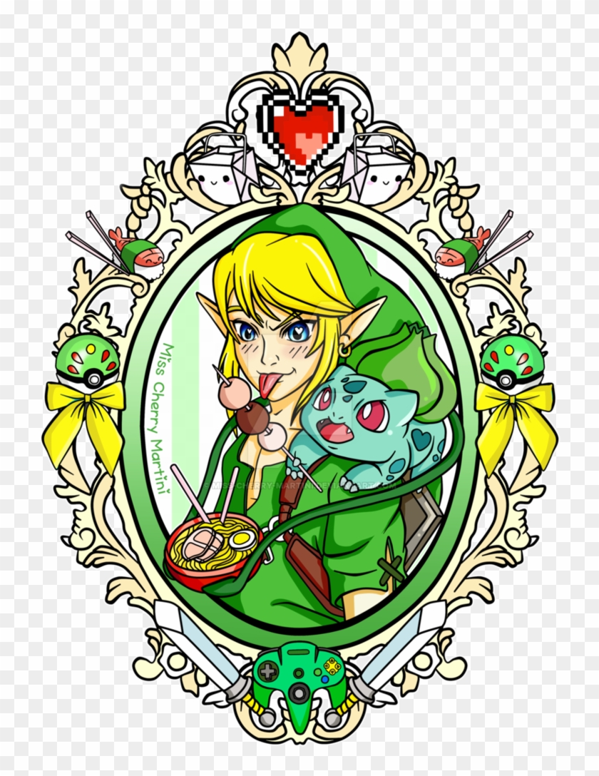 Link And Bulbasaur Tattoo By Miss Cherry Martini - Nintendo Premium T-shirt (relaxed Fit) Hungry Work! #1169350