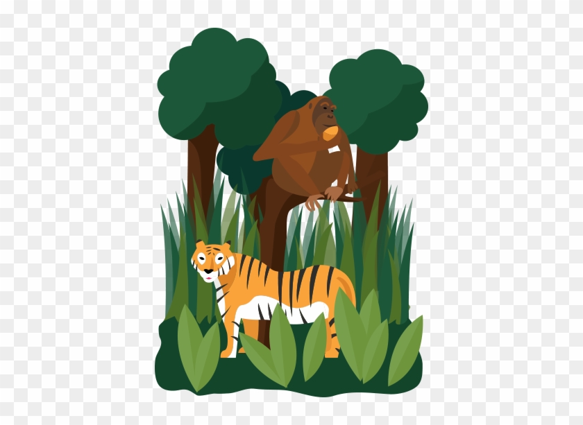 Illustration Of A Jungle With A Tiger And Orangutan - Palm Oil #1170163