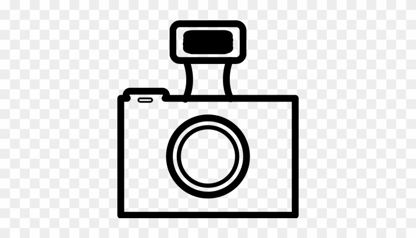 Photo Camera Outline With Flash Vector - Photography #1170954