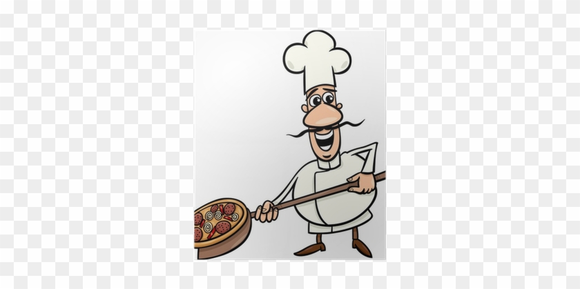 Italian Cook With Pizza Cartoon Illustration Poster - Dibujo De Pizza Animada #1171185