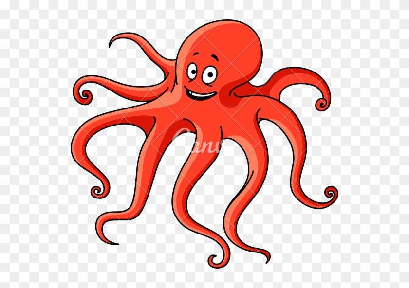 Cartoon Red Octopus With Long Tentacles - Octopus Caricatura #1171463