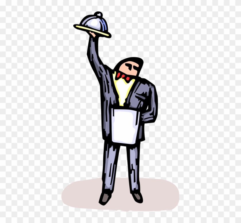 Vector Illustration Of Restaurant Waiter Carries Dinner - Cartoon #1171732