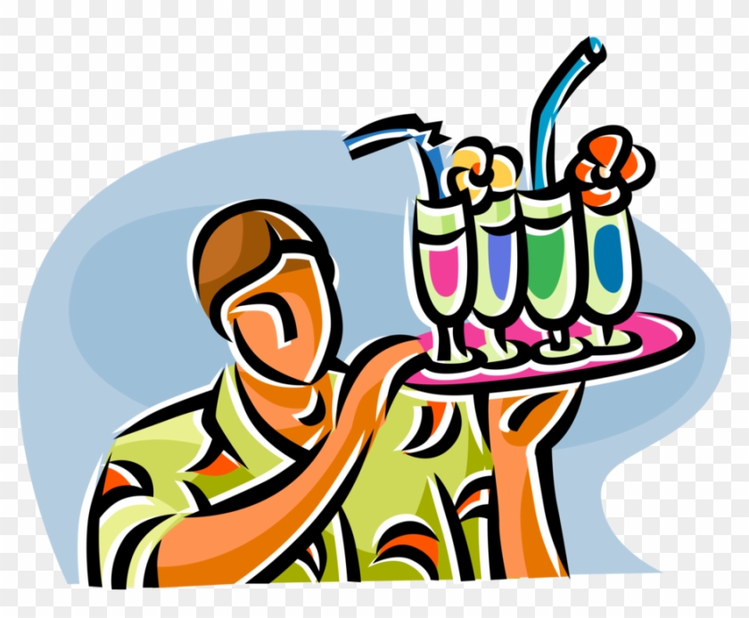 Vector Illustration Of Waiter Serves Alcohol Beverage - Software #1171741