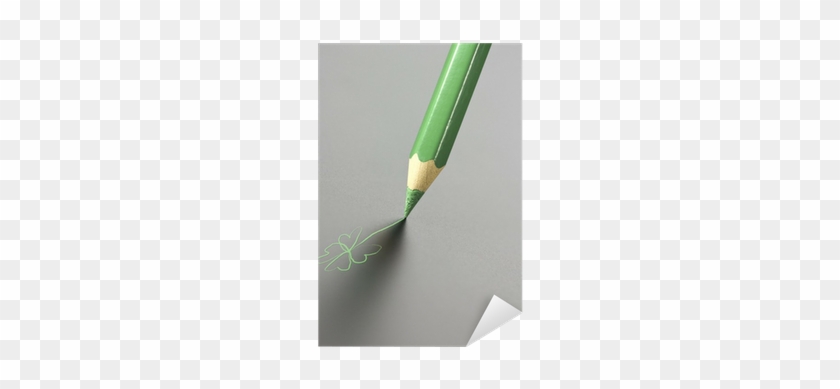 Green Pencil Drawing A Four-leaf Clover On Gray, Stylized - Oar #1171927