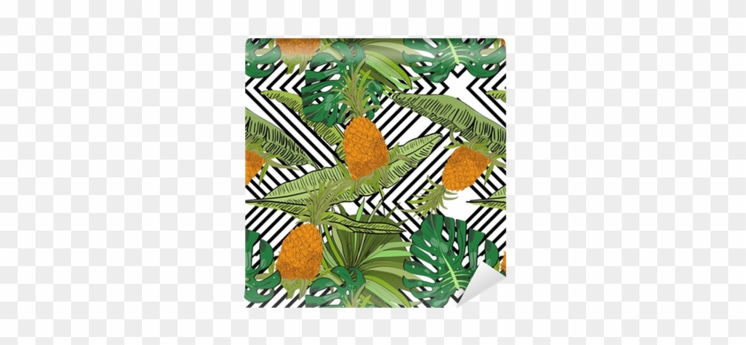 Vector Drawn Tropical Seamless Pattern On Geometrical - Wallpaper #1172559