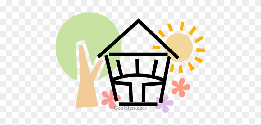 House With Tree, Flowers And The Sun Royalty Free Vector - House With Tree, Flowers And The Sun Royalty Free Vector #1174375