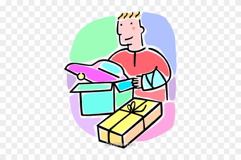 Boy In A Cast Opening A Present Royalty Free Vector - Boy In A Cast Opening A Present Royalty Free Vector #1174765