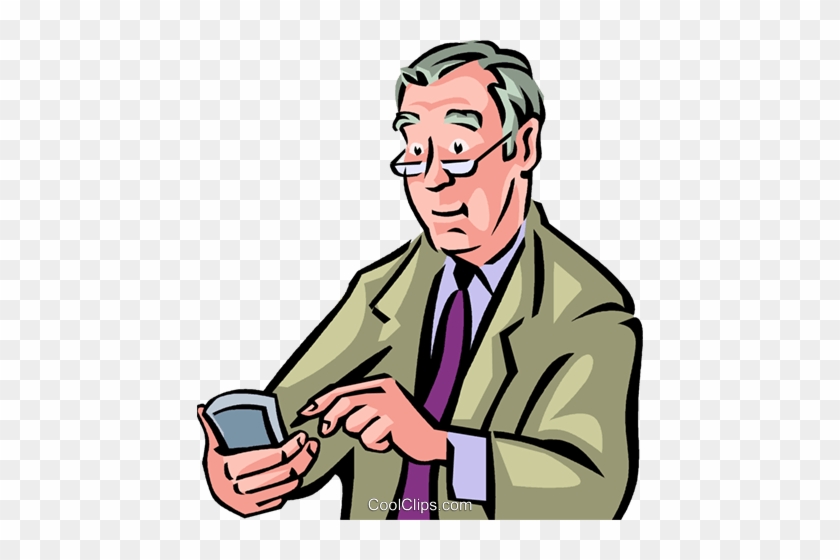 Older Man With His Pda Royalty Free Vector Clip Art - Cartoon #1174934