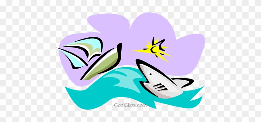 Shark With Sailboat Royalty Free Vector Clip Art Illustration - Shark With Sailboat Royalty Free Vector Clip Art Illustration #1174970