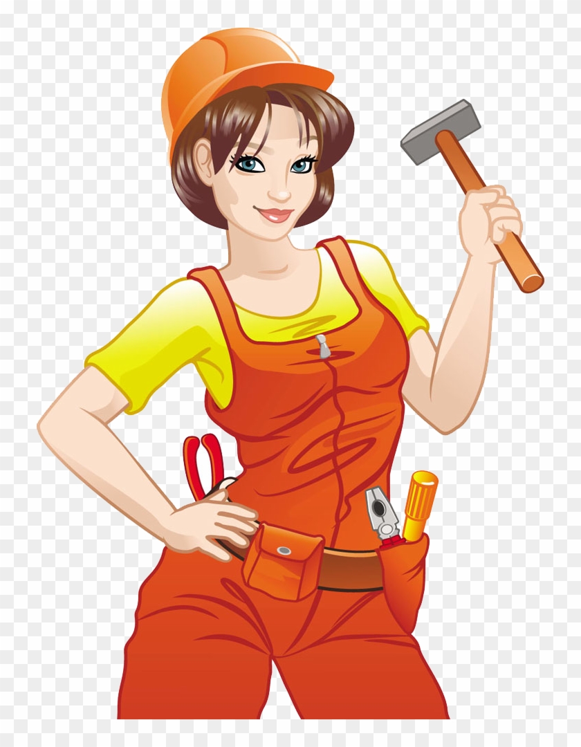 Cartoon Construction Worker Architectural Engineering - Sexy Lady With Tools Belt #1176556