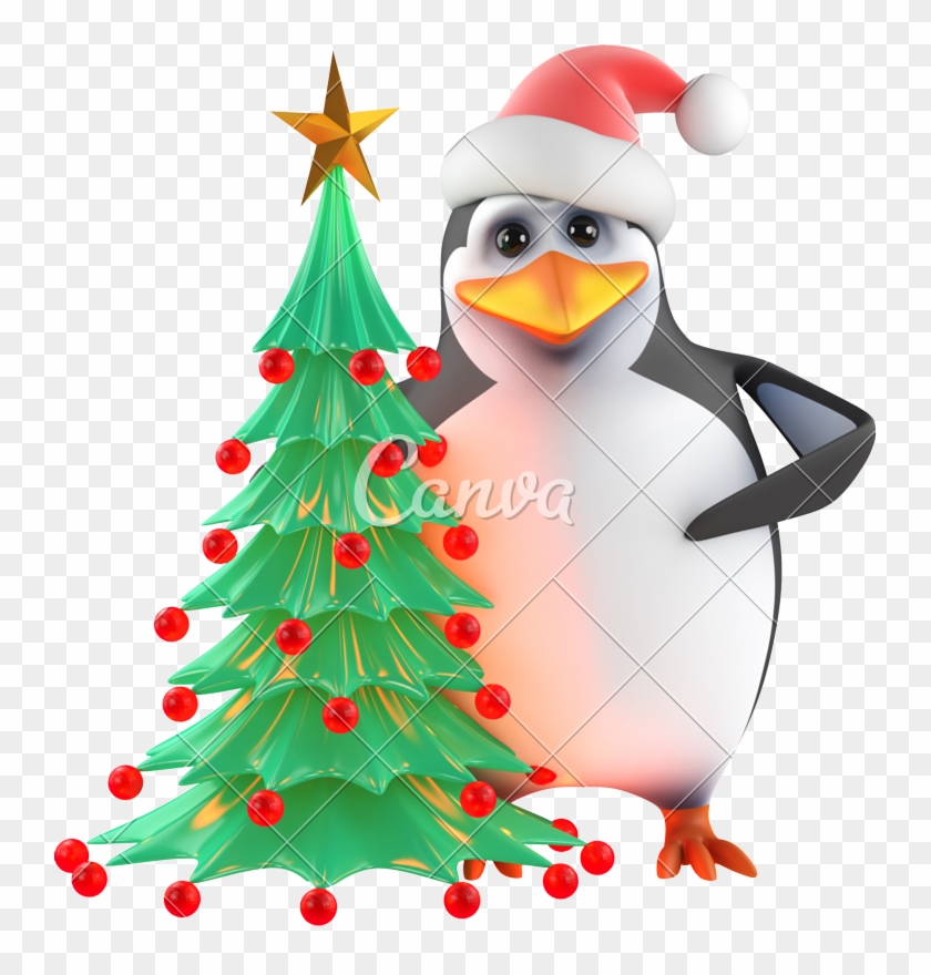 3d Xmas Penguin Christmas Tree - Penguin On The Phone #1176661