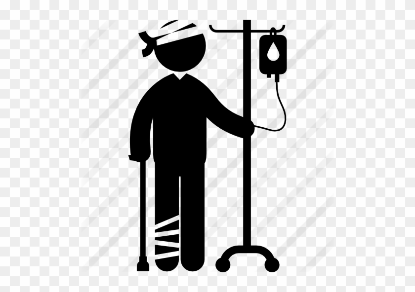 Standing Man With Injured Head And Leg With A Crutch - Patient Icon Free #1177928
