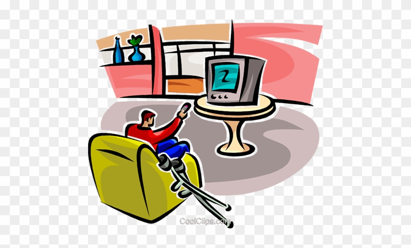 Man Watching Tv With Crutches Royalty Free Vector Clip - Television #1178191
