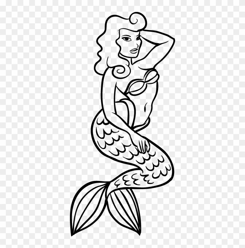 Mermaid Tattoo Outline Wall Sticker - Mermaid Tattoo Png - Free Transparent  PNG Clipart Images Download