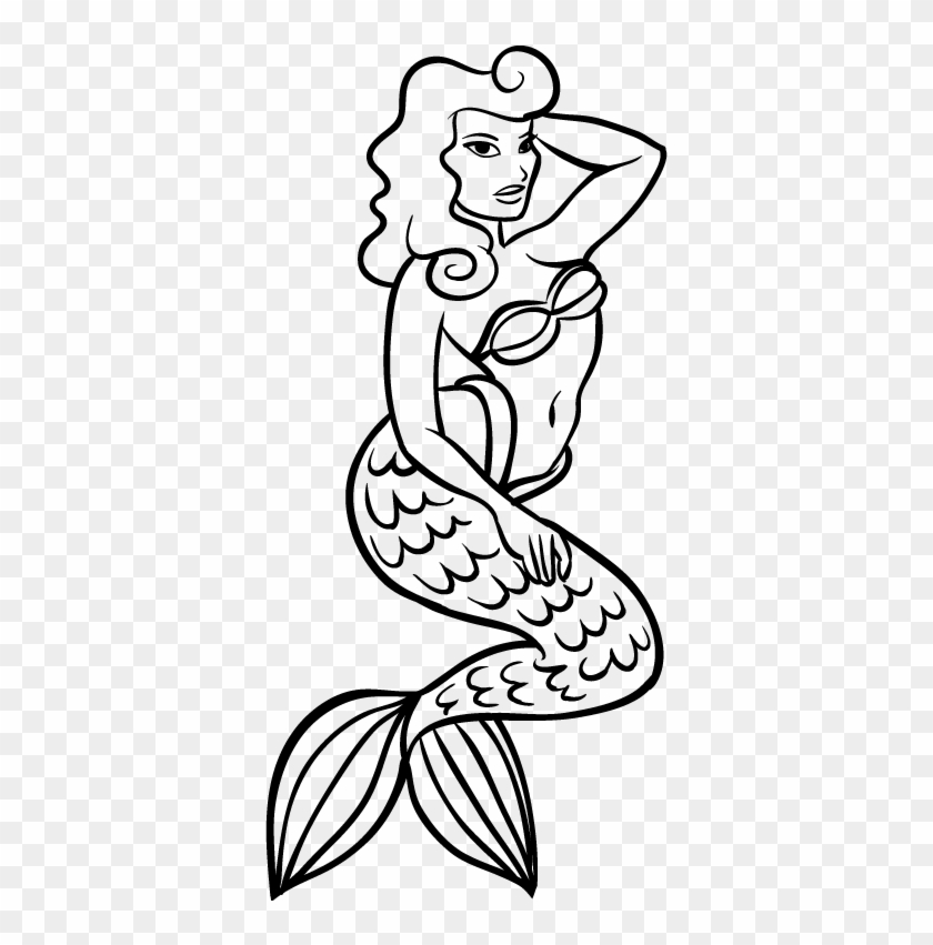 Mermaid Tattoo Outline Wall Sticker - Mermaid Tattoo Png #1179544