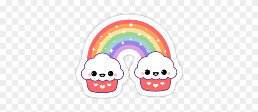 Rainbow Clipart Kawaii - Cute Cartoon Cupcakes With Faces #1180481