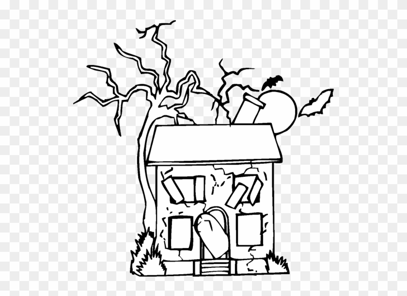 Abandoned House Coloring Page Purple Kitty - Easy Drawing Of An Abandoned House #1181499