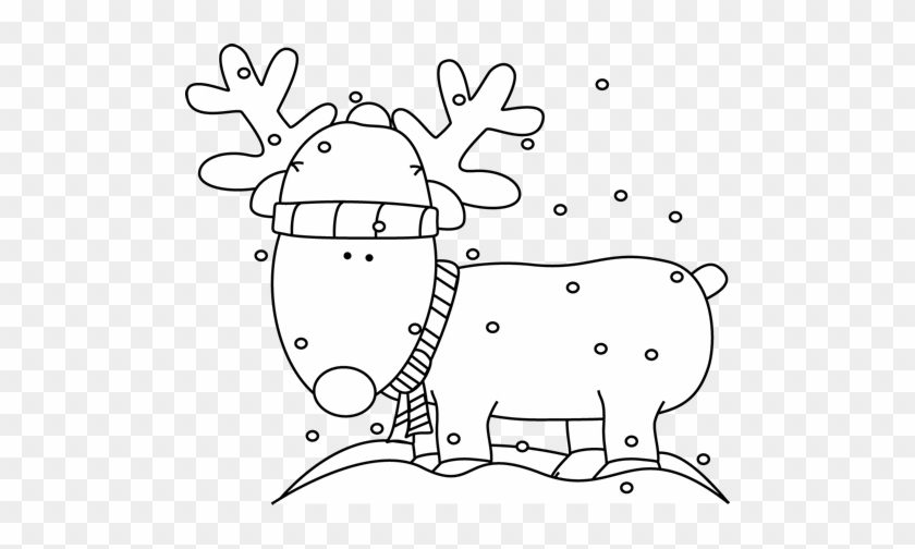 Black And White Reindeer In The Snow Clip Art - Black And White Reindeer #1181870