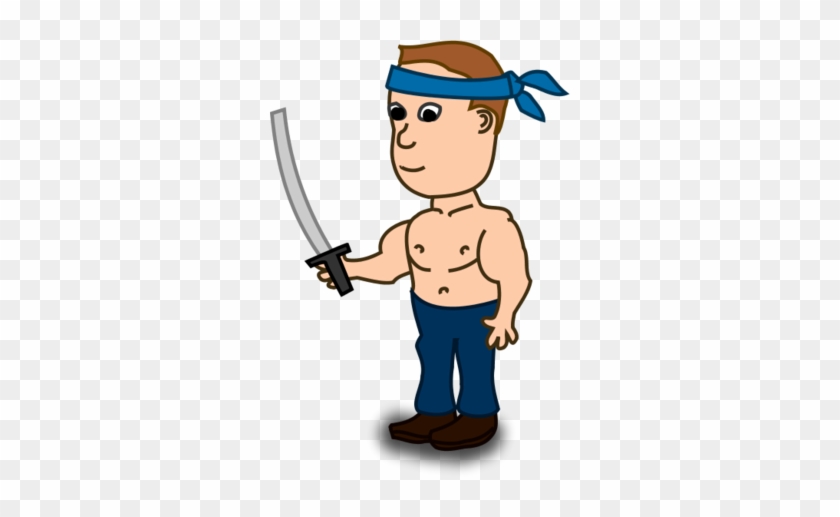 Man Holding Sword And Wearing Head Band Vector Clip - Cartoon Man With A Sword #1182130