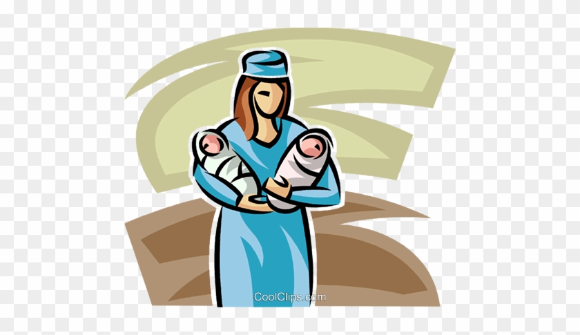 Nurse With Two Newborn Babies Royalty Free Vector Clip - Nurse Baby Clipart #1182174