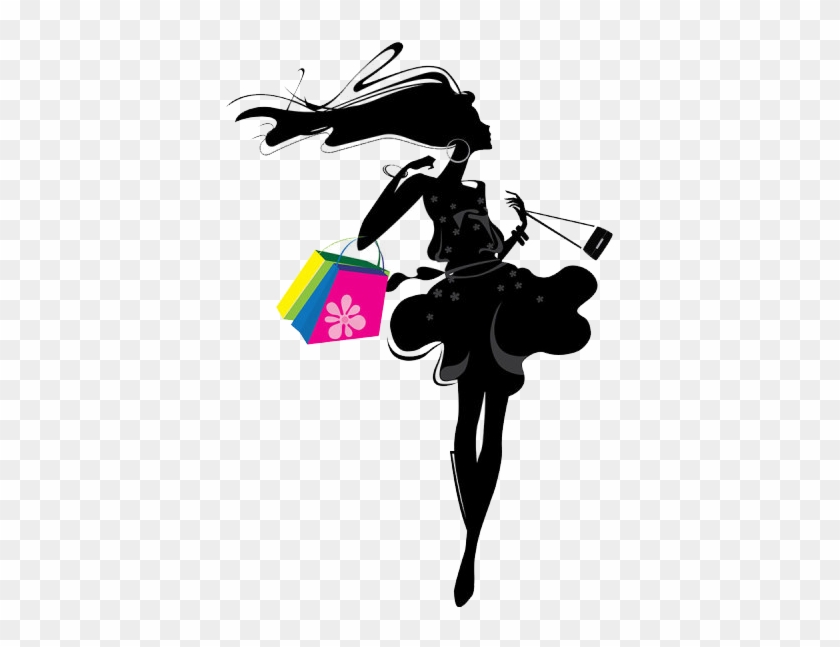 Shopping Silhouette Girl Illustration - Silhouette #1182389