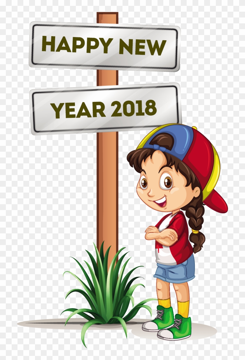 Happy New Year 8 Free Vector Download Coloring Point - Happy New Year 2018 Cartoon #1182543