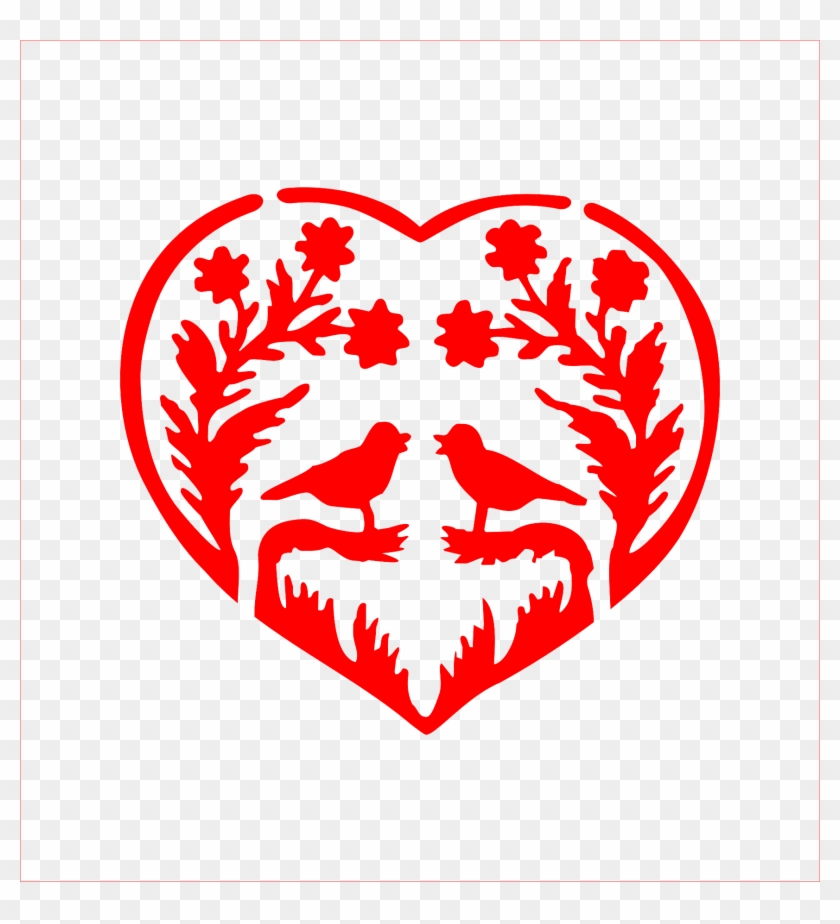 Stencil Heart With 2 Birds - Emblem #1182686