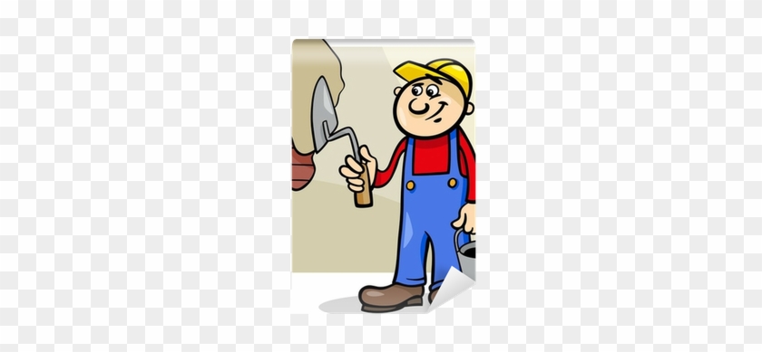 Worker With Trowel Cartoon Illustration Wall Mural - Worker Cartoon Black And White #1182957