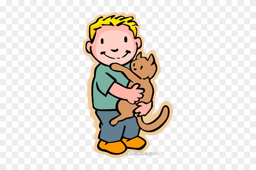 Little Boy With Cat Royalty Free Vector Clip Art Illustration - List Of At Word Family #1183135
