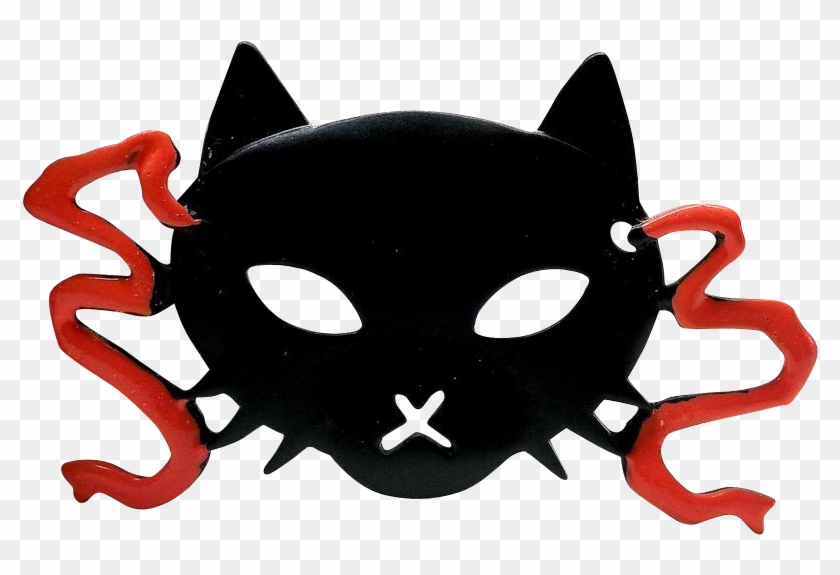 Jj Black Cat Mask Halloween Pin Jonette Brooch - Jojosjjs Jahrgang Signiert Jj Black Cat-maske/sicherheitsnadel #1183372