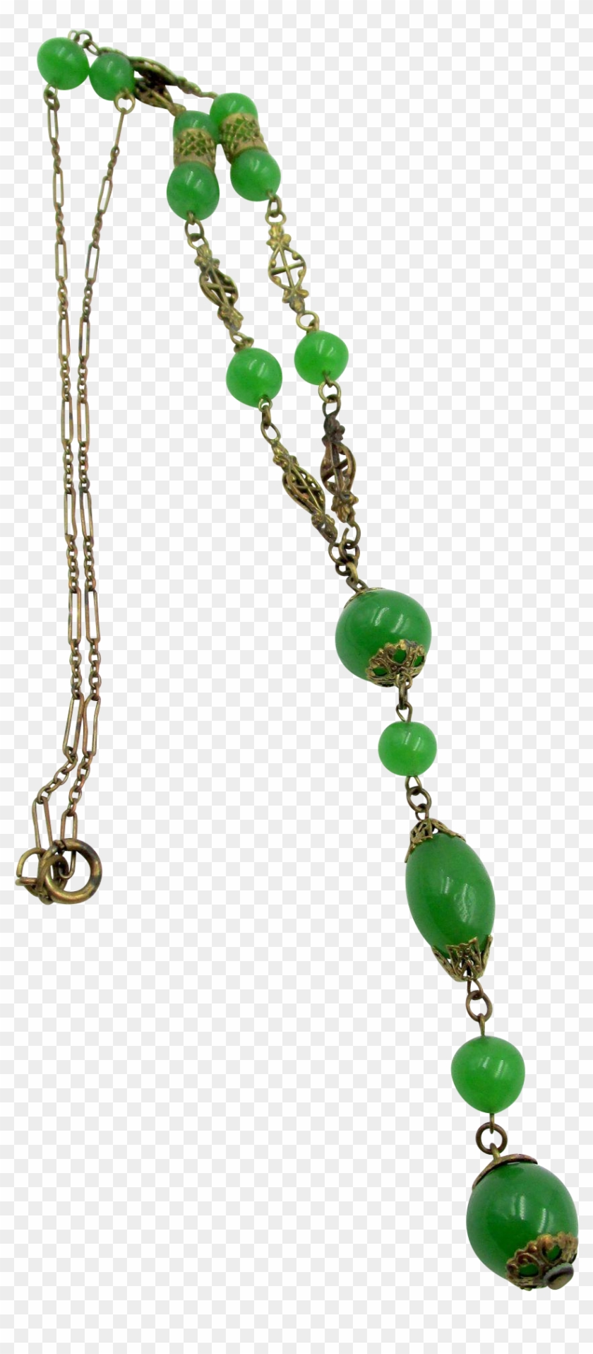 1920s Art Deco Green Glass Beaded Flapper Necklace - Jewellery #1184963