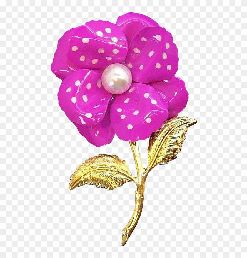 Pink Polka Dot Enameled 3-d Flower Brooch W Imitation - Artificial Flower #1185222