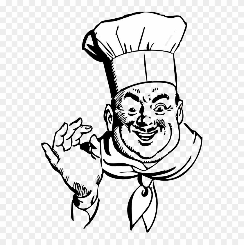 Happy Chef Black White Line Art 555px - Chef Clipart Black And White #193369