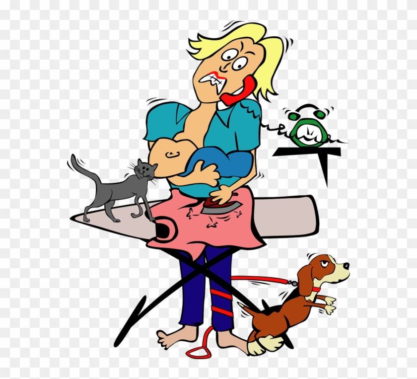 Busy Mom With Child And Pets Clip Art Free Vector / - Funny Mother's Day Clip Art #193707