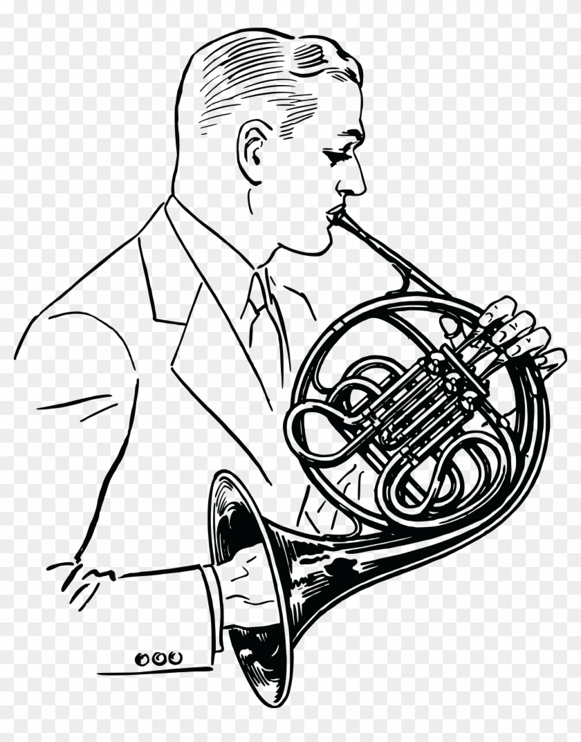 Free Clipart Of A Man Playing A French Horn - French Horn Player Clip Art #193762