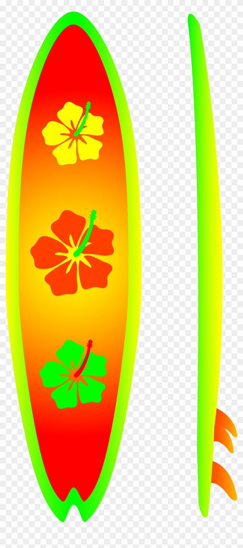 Neon Surfboard With Hibiscus Design Free Clip Art - Surf Board Clip Art #194346