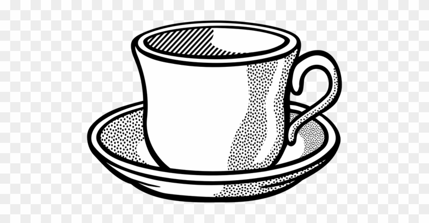 Vector Drawing Of Wavy Tea Cup On Saucer Public Domain - Cup Line Art #194482