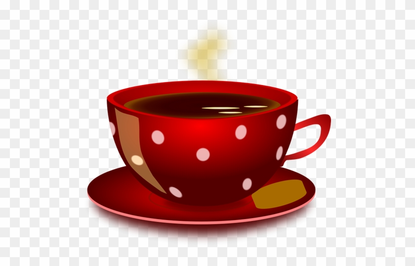 Red Spotty Tea Cup With Saucer And Cookie Vector Clip - Buenos Dias Jueves Gif #194966