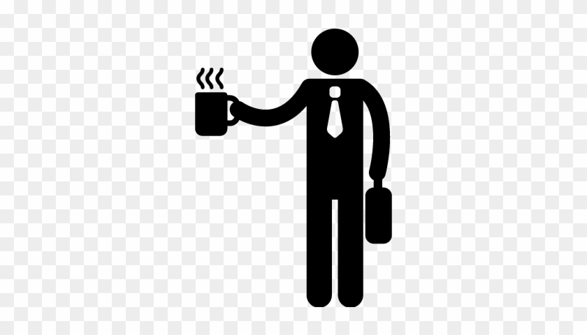 Office Worker Silhouette With Coffee Cup Vector - Person Drinking Coffee Icon #195855