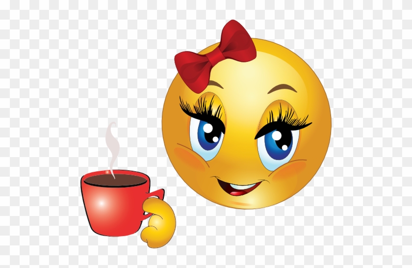 Girl Drink Tea Smiley Emoticon Clipart - Smiley Face Drinking Coffee #195938