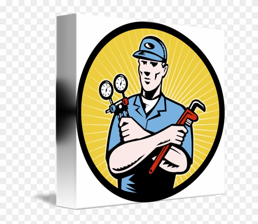 Repairman Serviceman Holding Ac Manifold Gauge Wre - Air Conditioning #1186158