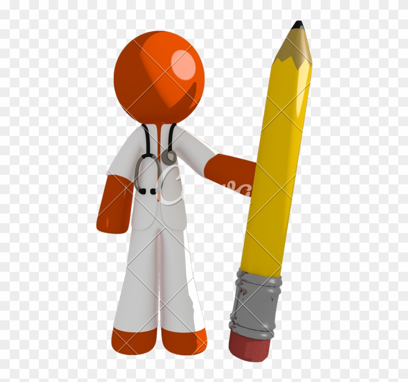 Orange Man Doctor Holding Giant Pencil - Pencil #1186512