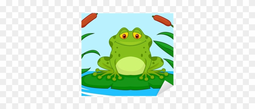 Cute Green Frog Cartoon On A Lily Pad Sticker • Pixers® - Lily Pad #1187560