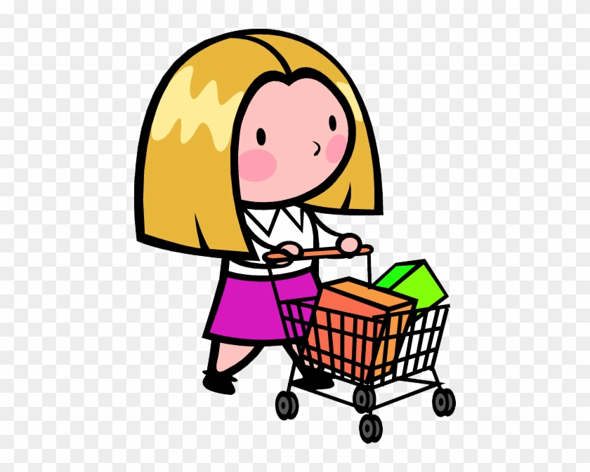 Shopping Cart Cartoon Illustration - Pushing Shopping Cart Cartoon #1189020