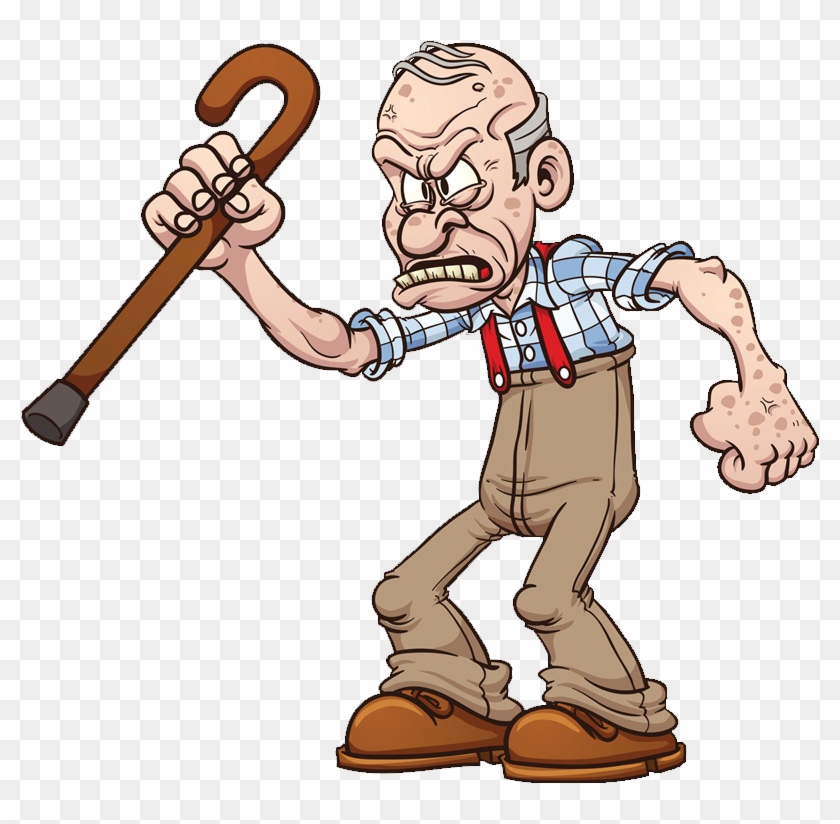 Old Men With Crutch - Grumpy Old Man Cartoon #1189196