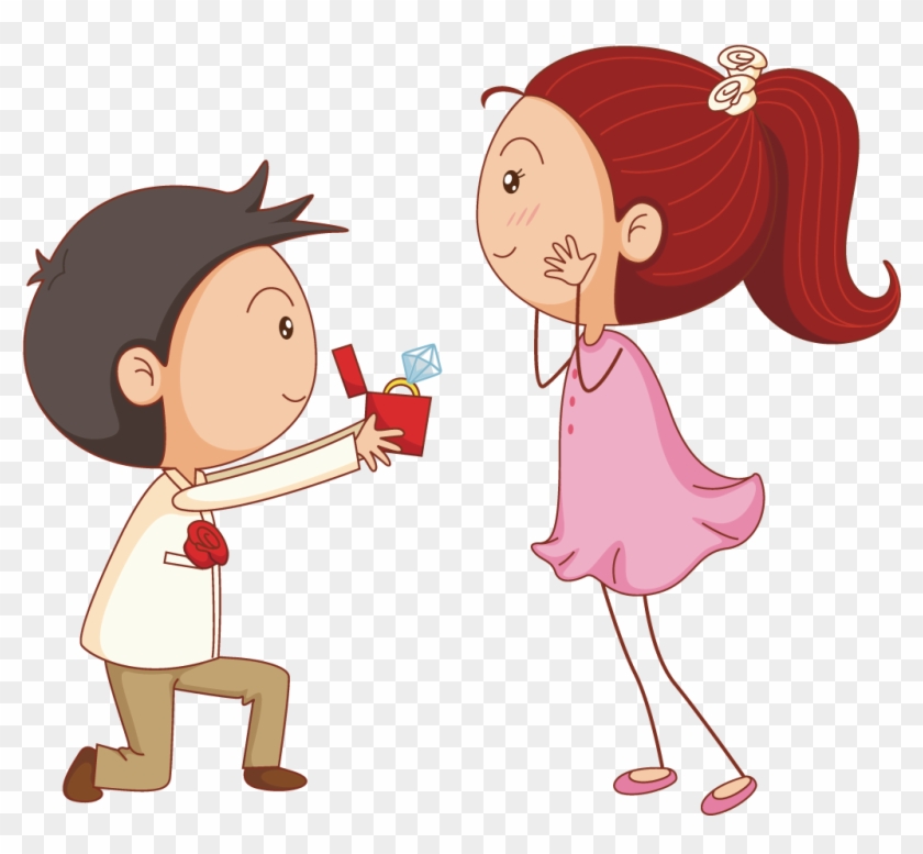 Marriage Proposal Cartoon Illustration - Engagement Party Cartoon #1189326